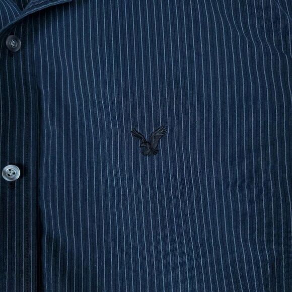 American Eagle Shirt Mens Large Pinstripe Button Up Premium Vintage Fit - Picture 6 of 12